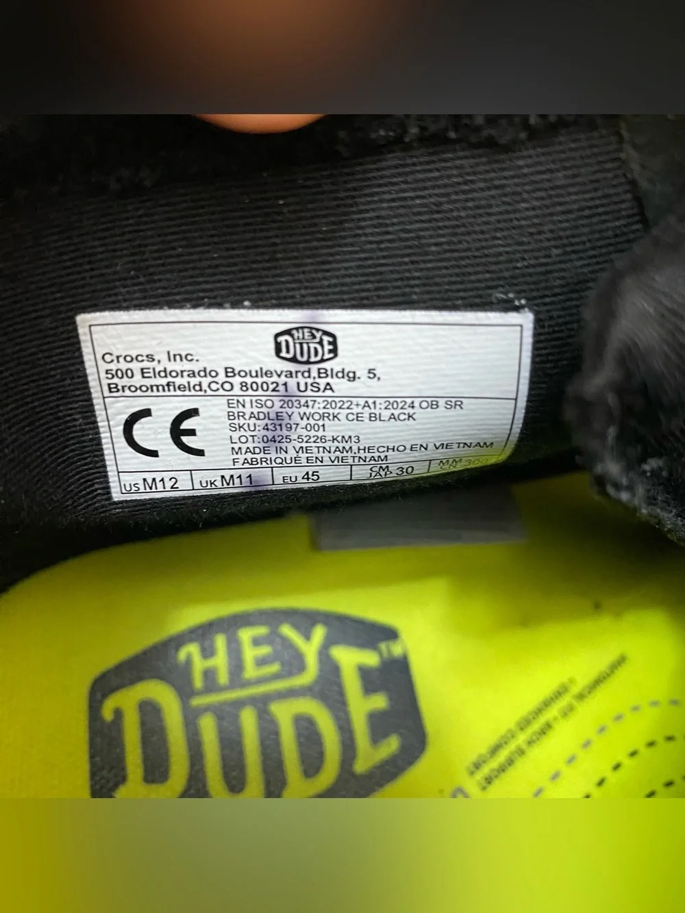 Hey Dude Bradley Work CE Black Boot Mens 12 - Picture 7 of 8